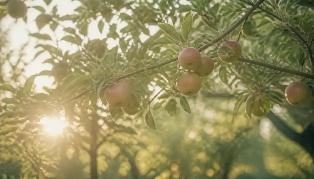Sunlight through an orchard